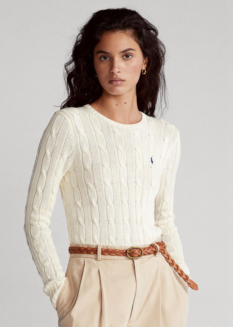 Sueter Polo Ralph Lauren Mujer Slim Fit Cable-Knit Jumper Chile Blancas WSMVT-7058